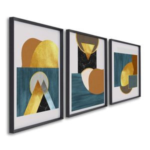 Quadro Decorativo Paisagem Abstrata Com 3 Telas De Parede Para Sala Quarto Escritório 60cm X 90cm Preto