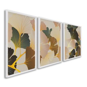 Quadro Decorativo Floral Flores Tropicais Com 3 Telas De Parede Para Sala Quarto Escritório 60cm X 9 Branco