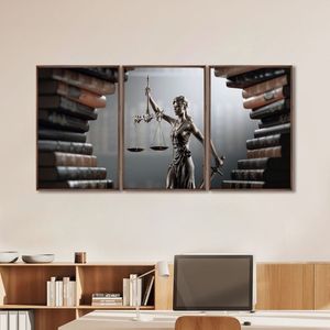 Quadro Decorativo Temático Direito Livros Com 3 Telas Para Banheiro Escritório Sala Tabaco