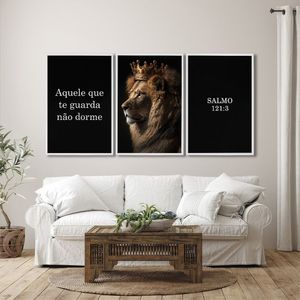 Quadro Decorativo Religioso Aquele Que Te Guarda, Não Dorme Com 3 Telas De Parede 60cm X 90cm Branco