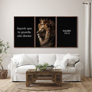Quadro Decorativo Religioso Aquele Que Te Guarda, Não Dorme Com 3 Telas De Parede 60cm X 90cm Tabaco
