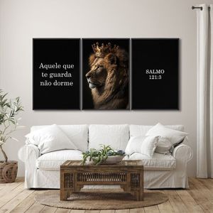 Quadro Decorativo Religioso Aquele Que Te Guarda, Não Dorme Com 3 Telas De Parede 60cm X 90cm Preto