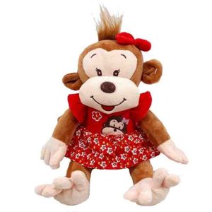 Macaca Pelúcia 38 Cm Vestido Vermelho