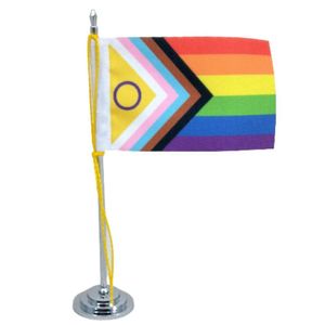 Bandeira De Mesa 15 Cm Mastro LGBTQIA+ Intersexo Gay