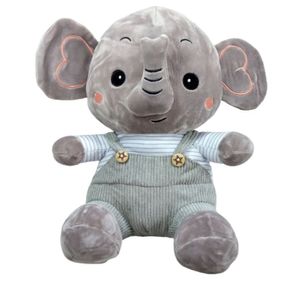 Elefante Pelúcia Cinza Com 29 Cm Altura Sentado Com Roupa