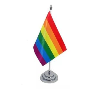 Bandeira De Mesa 29 Cm Mastro Orgulho Gay LGBT