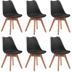 Kit 6 Cadeiras De Jantar Estofadas Leda Vértice Natural Madeira Maciça - Preto