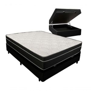 Cama Box Baú Casal 138 Tecido Preto Com Colchão Paris De Molas Preto 67x138x188