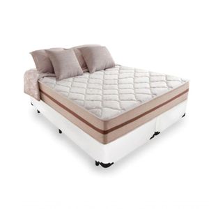 Cama Box Casal Bipartido Tecido Branco Com Colchão Pillow Angel Bello Box Molas 62x138x188