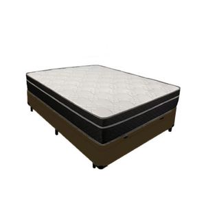 Cama Box Baú Casal 138 Tecido Marrom Com Colchão Paris Molas Preto 56x138x188