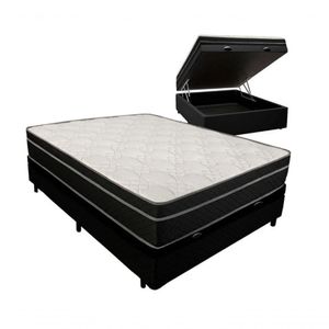 Cama Box Baú Viúva 128 Tecido Preto Com Colchão Paris De Molas Preto 67x128x188