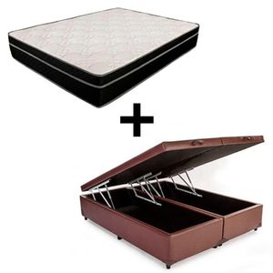 Cama Box Baú Queen 158 Bipartido Tecido Marrom Com Colchão Paris De Molas Bello Box 26x158x193