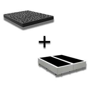 Cama Box Casal 138 Bipartido Tecido Branco Com Colchão D20 Tampo Preto 12cm