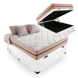 Cama Box Baú Casal Tecido Branco Com Colchão Pillow Angel Bello Box Molas 62x138x188