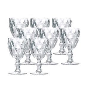 Jogo 8 Taças De Vidro Diamond Cor Transparente Para água Vinho Lyor 325ml