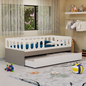 Cama Infantil Lara Solteiro Com Cama Auxiliar Branco E Cinza - Baby Mobília - Branco