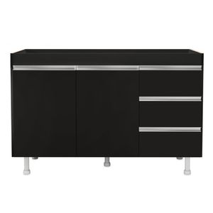 Balcão De Cozinha Lux Para Pia De 120cm 100%mdf Sem Tampo 02 Portas E 03 Gavetas Preto - Abmaza