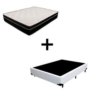 Cama Box Viúva 128 Tecido Sintetico Branco Com Colchão Paris Molas Preto 66x128x188