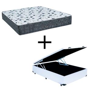 Cama Box Baú Casal 138 Tecido Branco Com Colchão Alegro Bello Box D28 Cinza 58x138x188
