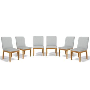 Kit Com 6 Cadeiras Daniela Madeira Maciça Estofada Para Mesa De Jantar Detalhe De Madeira Nas Costas Linho Cinza 407