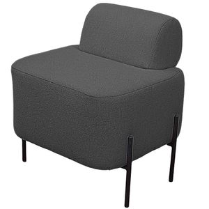 Puff Estofado Virginia Decorativo Tecido Boucle Cor Cinza Chumbo