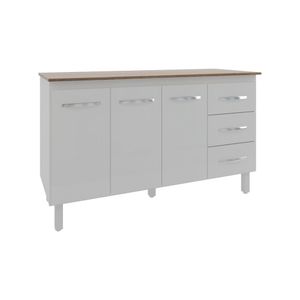 Armário Cozinha Gabinete De Pia 160 Cm Estela Branco E Tampo Tampão 160 Cm Mobília Decor Savana