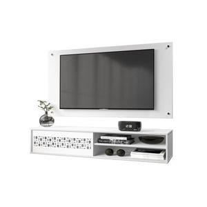 Rack Com Painel Suspenso Minimalista Sorrento Para Tv Até 50 Polegadas - 1,35x0,35m Branco