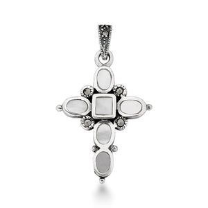 Pingente Crucifico 3,7cm Madreperola Prata 925
