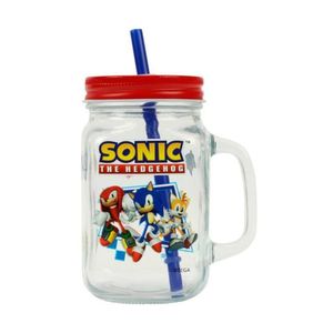 Caneca De Vidro Com Canudo Sonic Tails Knuckles 500ml - Bbr