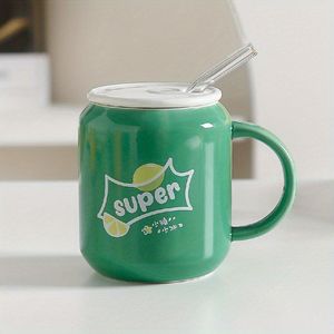 Caneca De Cerâmica Com Canudo Refrigerante Soda Cola 380ml Verde