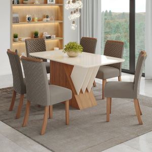 Conjunto Sala De Jantar Mesa Tampo Mdf Canto Arredondado E Vidro 6 Cadeiras Itália Prime Espresso Mó Nature-off