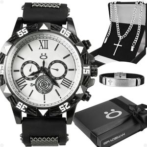 Relogio Masculino Aco + Caixa + Cordao Crucifixo + Pulseira