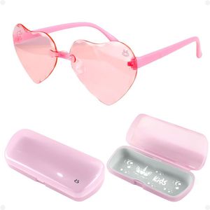 Oculos Sol Menina Rosa Vintage Infantil Coração Retro + Case