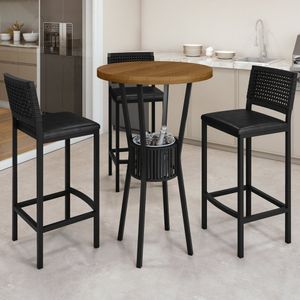 Conjunto Bistrô Bar Ripado Com 3 Banquetas Madri Preto-preto Galaxy