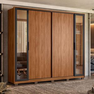 Guarda Roupa Casal Laredo Nogueira Touch Flex Com Vidro Reflecta E Pés Demóbile - Demartêz