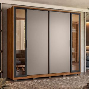 Guarda Roupa Casal Laredo Nogueira Nude Prime Tx Flex Com Vidro Reflecta E Pés Demóbile - Demartêz