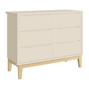 Cômoda Infantil Classic 6 Gavetas Areia Fosco Com Pés Madeira Natural - Reller Móveis Areia Fosco