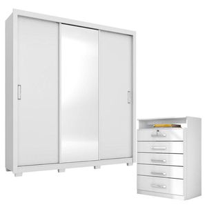 Cômoda Triunfo E Guarda Roupa Casal Residence Branco Com Pés - Demóbile