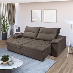 Sofá Dallas 2,90 Reclinável Conforto Sala De Casa Retrátil 5 Lugares Império Marrom 175