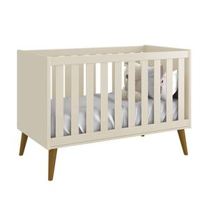 Berço Mini Cama Theo Retrô Areia Fosco Com Pés Amadeirado - Reller Móveis Areia Fosco