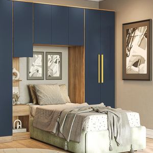Guarda-roupa 2 Portas 2 Cabideiros Kappesberg Adapt Nogueira/azul 80cm