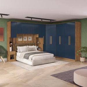 Quarto Modular Kappesberg Adapt Nogueira/azul Profundo 8 Peças 357cm X 263cm