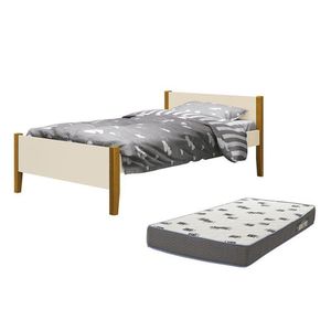 Cama Solteiro Simba Areia Fosco Pés Amadeirado Com Colchão D33 Reller Móveis