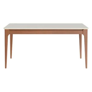 Mesa De Jantar Addar 160cm Com Vidro Fosco Off White E Natural