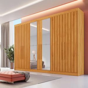 Guarda-roupa Potente 2,50m 4 Portas Ripadas E 2 Portas Com Espelho Peroba