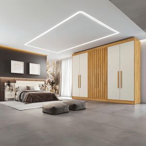 Guarda-roupa Potente 2,50m 2 Portas Ripadas Peroba/off White