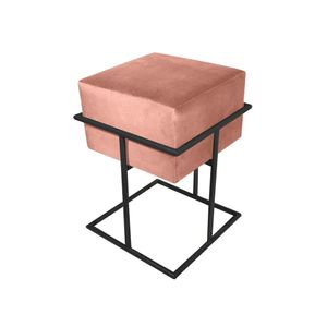 Puff Decorativo Quadrado Base De Ferro Preta Tecido Veludo Rosê Rosa