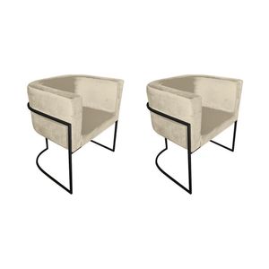 Kit 2 Poltronas Decorativa Sala De Estar Base De Ferro Preta Veludo Bege