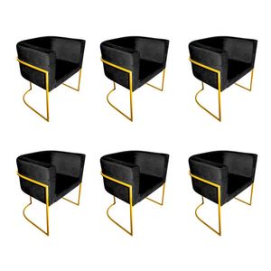 Kit 6 Cadeiras De Jantar Premium Base De Ferro Dourada Veludo Preto