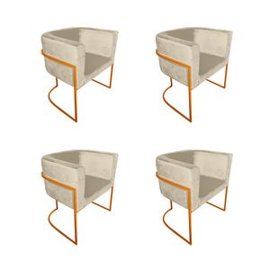 Kit 4 Cadeiras De Jantar Premium Base De Ferro Cobre Veludo Bege